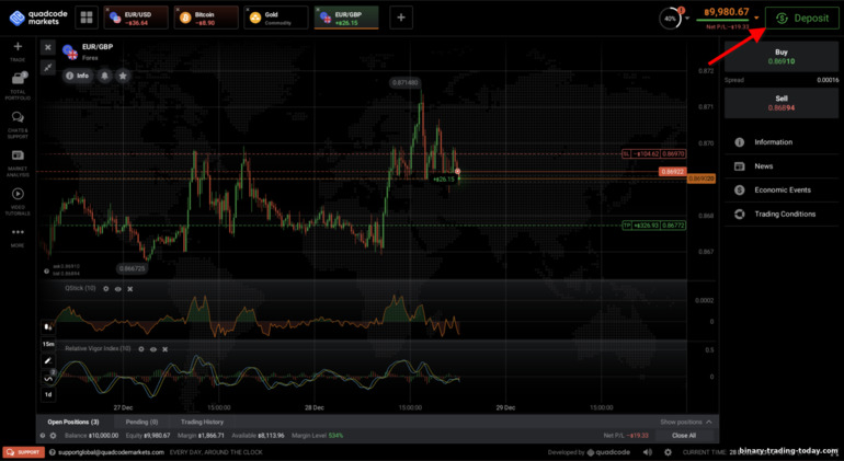 중개인 Quadcode Markets에 입금