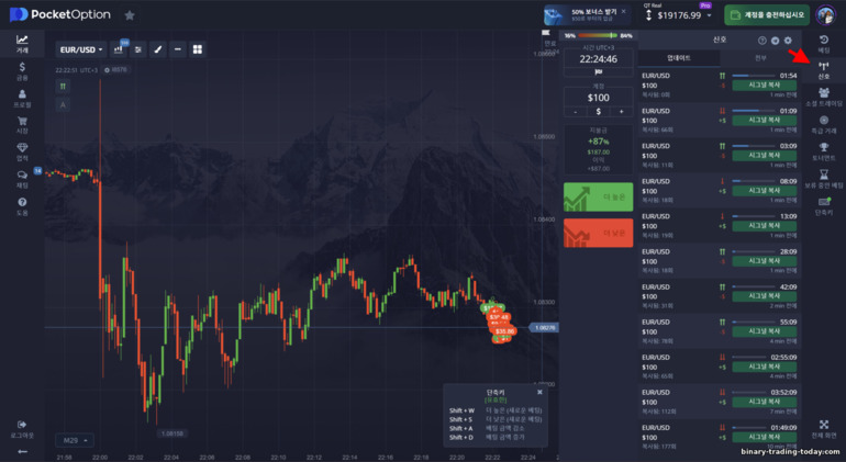 Pocket Option 브로커 플랫폼의 신호