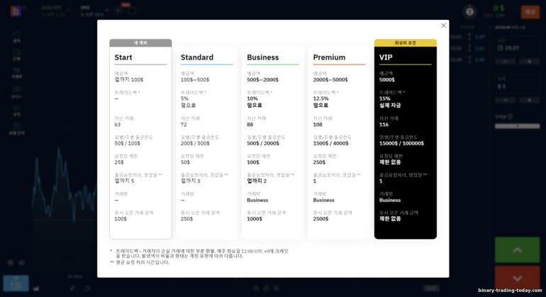 브로커 Bubinga의 거래 계정 수준