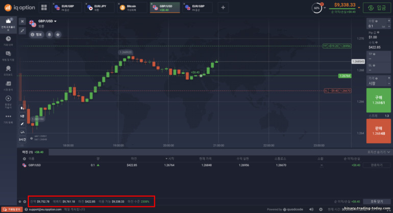 IQ Option 브로커의 마진 및 사용 가능한 잔액