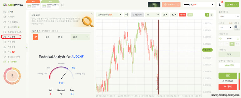 바이너리 옵션 브로커 RaceOption을 이용한 시장 분석