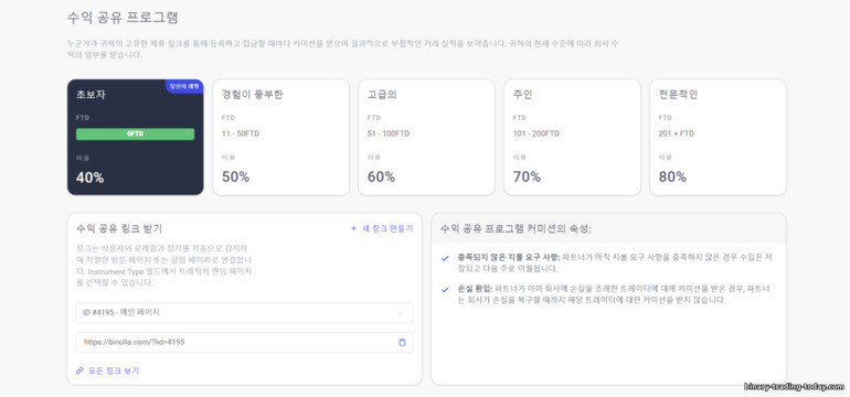 Binolla 제휴 프로그램의 수익 공유