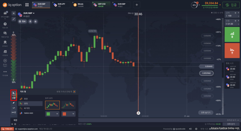 IQ Option 브로커의 가격 차트 설정