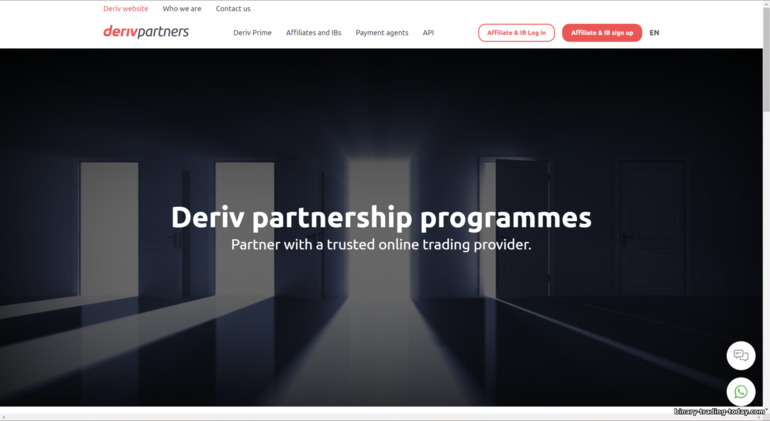 Deriv Partners 파트너십 프로그램의 공식 웹사이트