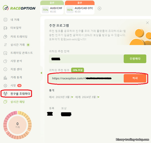 바이너리 옵션 브로커 RaceOption의 제휴 링크