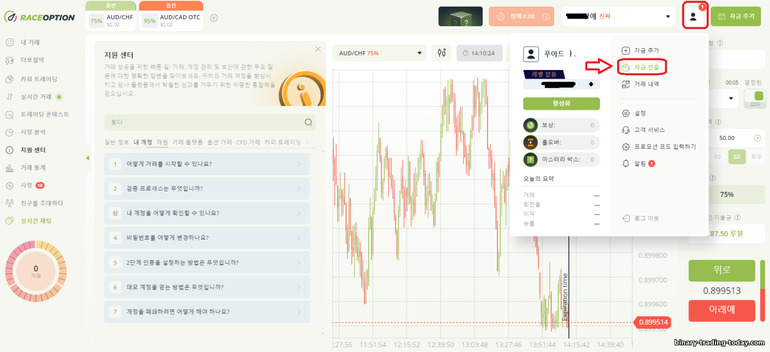 바이너리 옵션 브로커 RaceOption에서 자금 인출