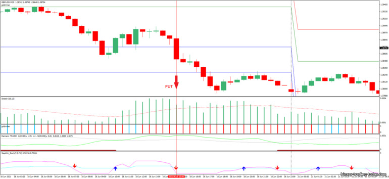 바이너리 옵션, 외환 및 CFD 전략 - Volatility Stretch indicator and Damiani Volameter v. 3.2: 다운 신호