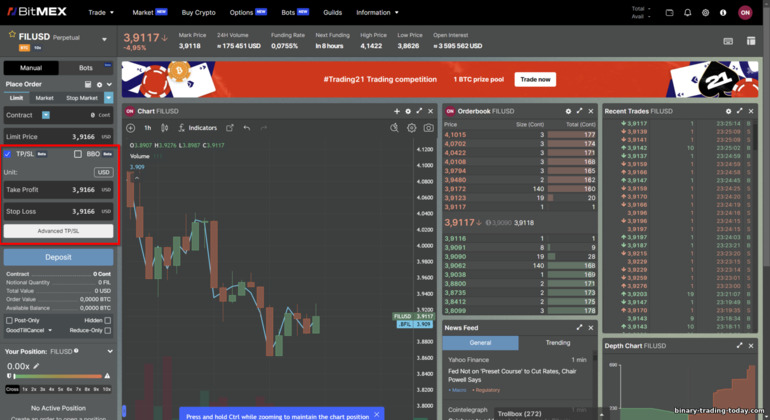 BitMex 손절매 및 이익실현 설정