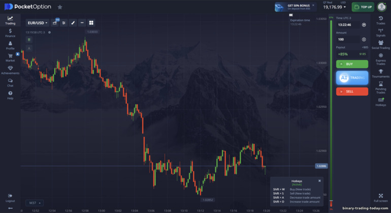 Pocket Option 거래 플랫폼 인터페이스