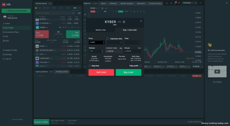 XTB 주문 입력 패널 XTB 주문 입력 패널