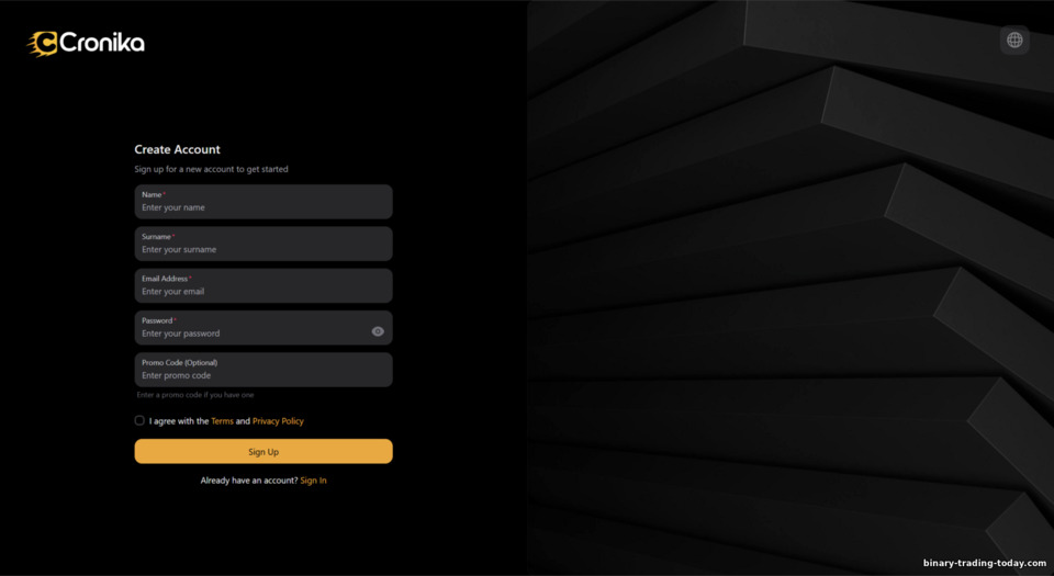 Cronika 브로커 가입 양식
