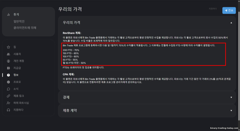 BinTrade 수익배분(RevShare) 조건 BinTrade 수익배분(RevShare) 조건