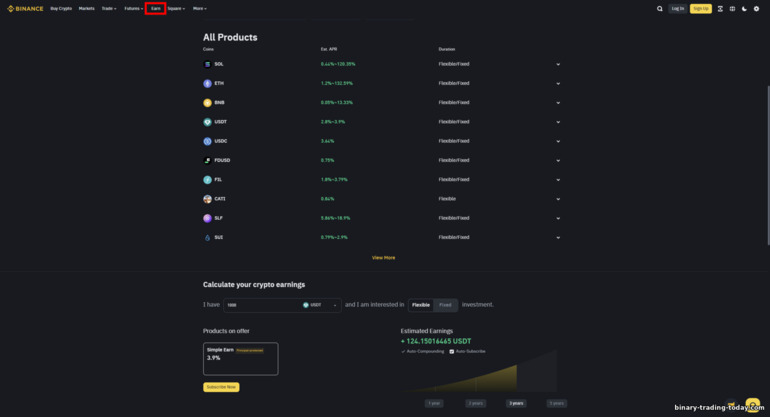 Binance Earn 프로그램