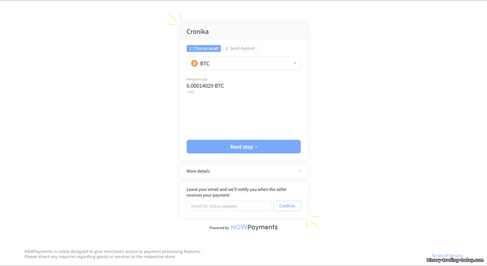 Cronika 암호화폐 입금 옵션