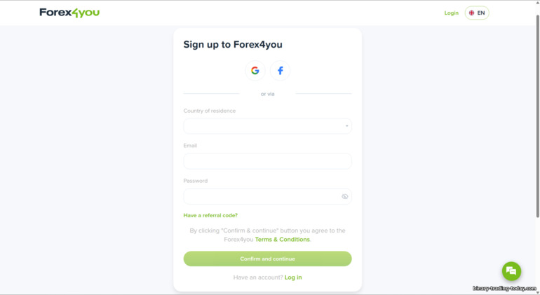 Forex4you 계정 등록 양식