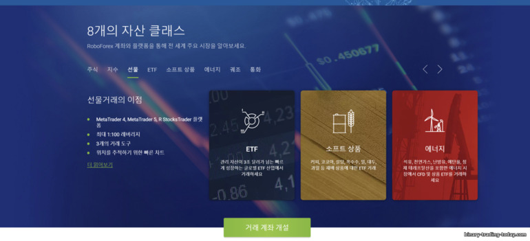 RoboForex 브로커의 다양한 거래 자산