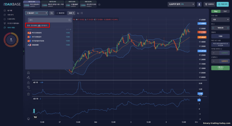DaxBase 브로커 이용 가능 거래 자산