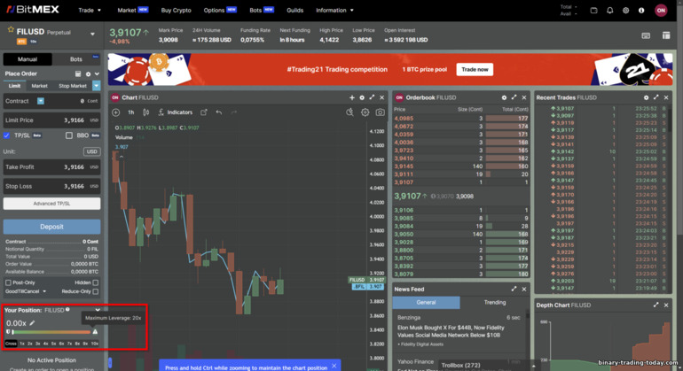BitMex 마진 플랫폼 레버리지 설정